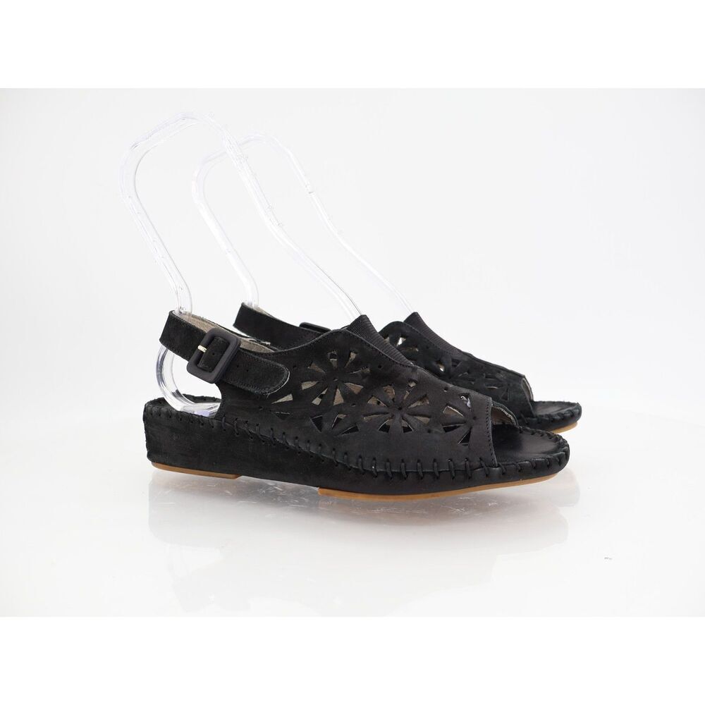La Plume Italy Women's Sandal Size 38 8 Wedge Heel Black Nubuck Slingback Shoe